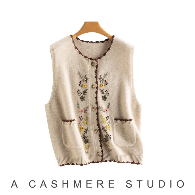 2025年秋季时尚百搭通勤简约休闲绣花马甲，女装马甲，致织羊绒
