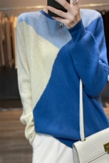 圆领拼色新款秋冬季针织衫羊毛衫女2024年秋季，女装羊毛衫，琳尚羊绒