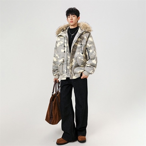 美式毛领派克棉服男冬季加厚工装棉衣情侣外套M060-P110 迷彩P115图片
