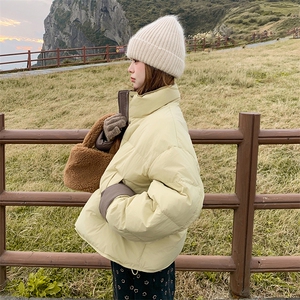 黄色撞色短款羽绒服女2025冬季新款奶呼呼学院风加厚白鸭绒外套潮图片