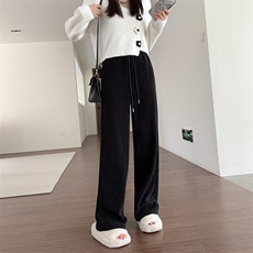 粉色阔腿裤女2022秋冬高腰垂感加厚休闲宽松直筒灯芯绒欧棉绒裤子，女装休闲裤，梦白服饰厂