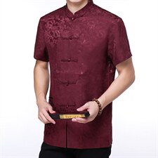 夏季新款中年香云纱男式短袖衬衫唐装上衣中式休闲衬衣，男装民族服装，电商B212（原钱塘6029）