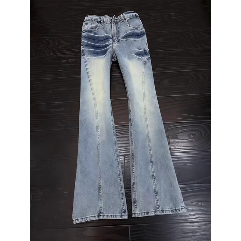 蓝色复古低腰牛仔裤女款秋季2025新款宽松直筒显瘦微喇叭阔腿图片