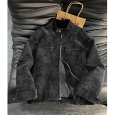 2026春季抖音得物高品质新款扎染PU皮衣绒感雾面皮夹克外套男P48，男装夹克，星座207