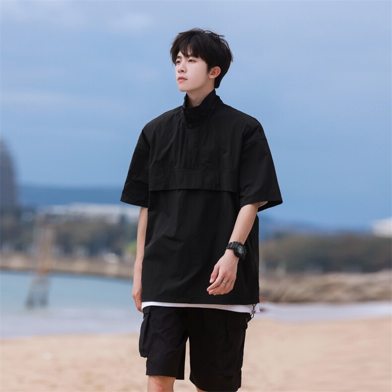 2025夏季冰丝POLO衫翻领短袖T恤短裤套装T0066+K055-P80,男装Polo衫,星座109