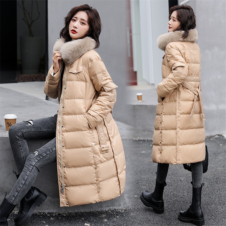 2021年冬季新款收腰显瘦立领大毛领中长款羽绒服，女装羽绒服，奕薇雅
