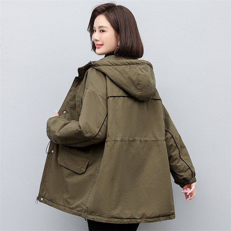 2024年冬季时尚潮流中长款休闲加绒加厚派克服,女装棉衣/棉服,独衣靓