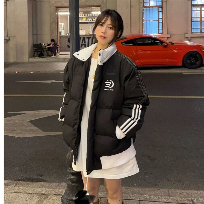 网络图现货宽松撞色三条杠条纹棉服外套加厚保暖棉衣R6816-P110,男装棉衣,星座1005-4