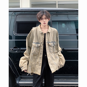 复古水洗黄泥色牛仔外套男女宽松休闲百搭夹克上衣JK86266-p63图片