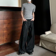DMTenaciouscleanfit原牛解构线性内褶分割直筒拖地牛仔裤男，男装牛仔裤，星座506A