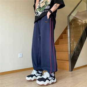 侧条纹束脚休闲裤子男款夏季oversize宽松运动裤美式高街百搭长裤图片
