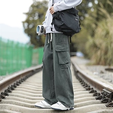 工装裤男秋冬时尚日系潮牌多口袋休闲裤子潮流直筒抽绳束脚裤K60，男装工装外套，星座310B-1