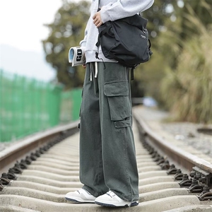 工装裤男秋冬时尚日系潮牌多口袋休闲裤子潮流直筒抽绳束脚裤K60图片