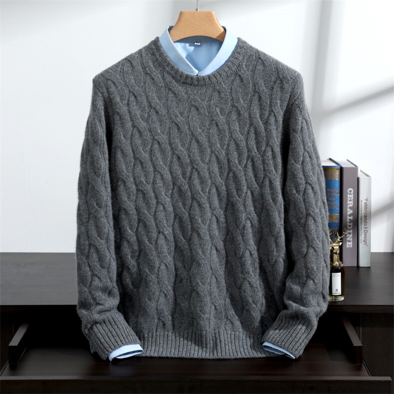 2025年秋季新款百搭大麻花圆领，男装羊绒套衫，澳坤羊绒