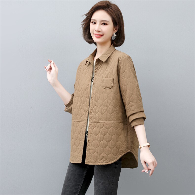 薄款棉衣女2022新款秋冬棉服妈妈薄款冬季棉袄韩系夹棉衬衫,女装棉衣/棉服,忆绮罗