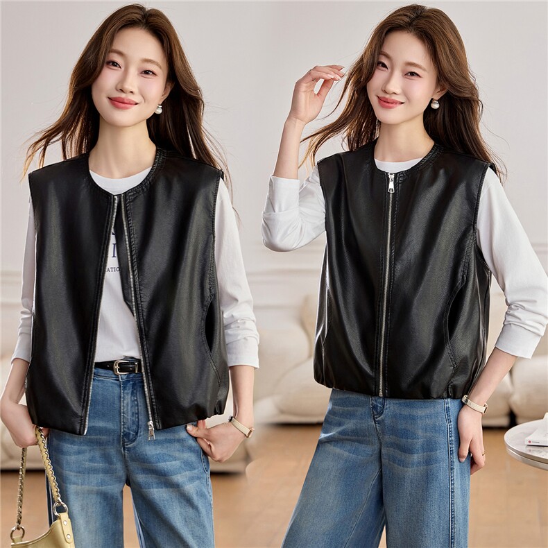 【春季女装新款】2026大量现货时尚洋气百搭皮衣马甲外套，女装皮衣，缘衣格