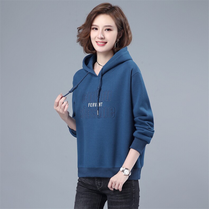 2022年秋季新款加绒加厚卫衣女长袖韩版时尚刺绣连帽上衣服女春秋,女装卫衣/绒衫,简韵佳