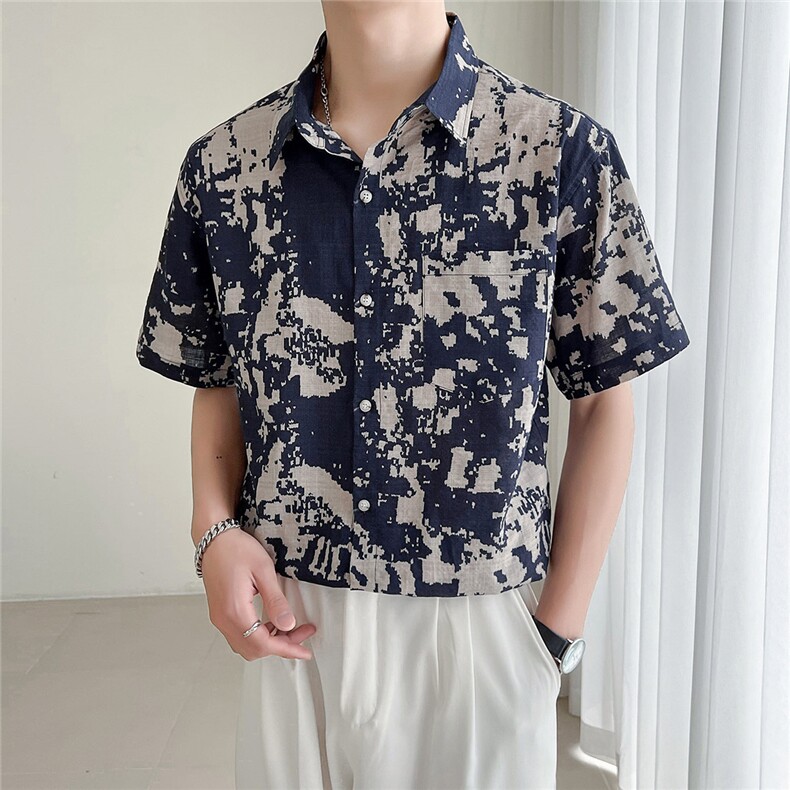 大货 轻熟风轻奢个性花短袖衬衫男装宽松衬衣潮流TZ97P5078图片