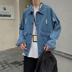 高档港风春秋新款男士宽松水洗牛仔炸街外套韩版潮流百搭X310/P54，男装夹克，星座506