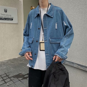 高档港风春秋新款男士宽松水洗牛仔炸街外套韩版潮流百搭X310/P54图片