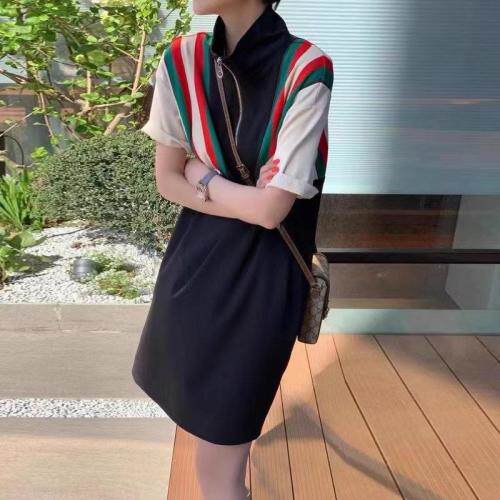 DG885欧洲站夏装女2021新款欧货潮牌宽松撞色休闲T恤裙,女装T恤,L·H·X