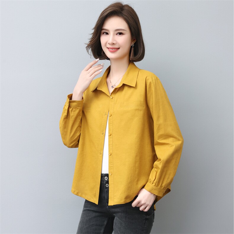 时尚休闲气质宽松棉麻衬衣女长袖百搭显瘦上衣新款韩版简约外套,女装衬衫,依恋蒂丝