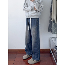 B221美式ins高街小众松紧腰宽松直筒牛仔裤LK25435-特P45控78，男装牛仔裤，电商B221