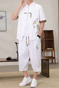 （版权注册 仿款必究）新款风男装夏季开衫套装男汉服两件套图片