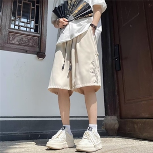 免烫刺绣阔腿短裤男女夏季宽松五分裤风 DK9049图片