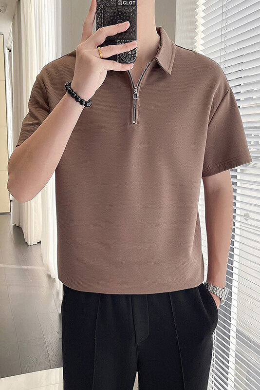 轻熟风~夏季冰丝拉链领T恤衫T2005/P48,男装T恤,电商B331