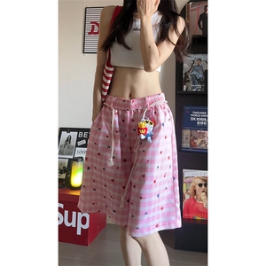 格子撞色拼接休闲短裤男夏季潮牌轻薄速干宽松情侣款沙滩五分裤子