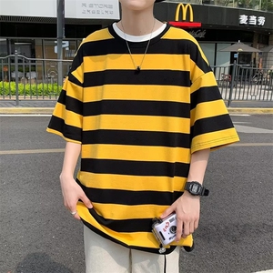 夏季ins潮牌宽松情侣半袖上衣日系复古条纹短袖T恤男 T1431-P18图片