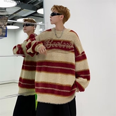 美式复古宽松毛衣男2024秋冬新款学院慵懒风条纹针织衫外套潮ins，男装针织衫/毛衣，星座716-2