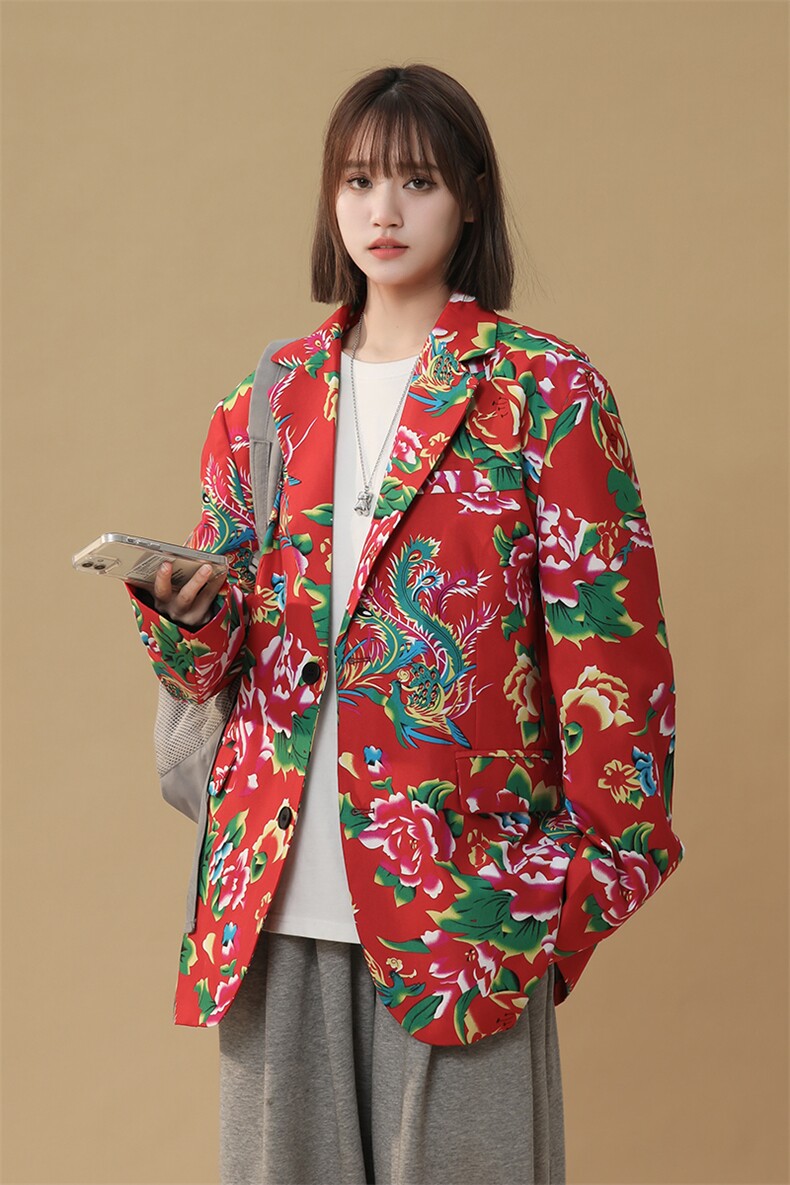 XF9035/P65春装新款东北大花西服男女风个性宽松花上衣外套,男装西服,电商A141