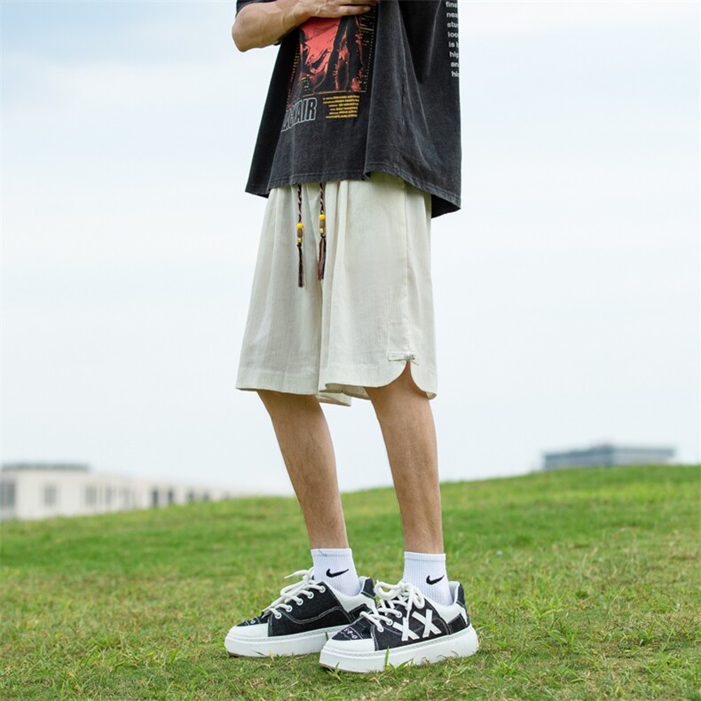 风亚麻短裤男士夏天新中式盘扣棉麻五分裤男加肥加大码中裤男,男装牛仔裤,电商A011（原4039）