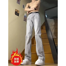 美式灰色直筒加绒男潮牌cIeanfit水洗复古长裤子K7055-1#P45网图，男装卫衣，电商B245