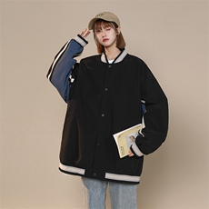 中性风小牛津上衣夹克宽松落肩拼色棒球服外套XZ214-8JK701-P65，男装夹克，星座1204-3