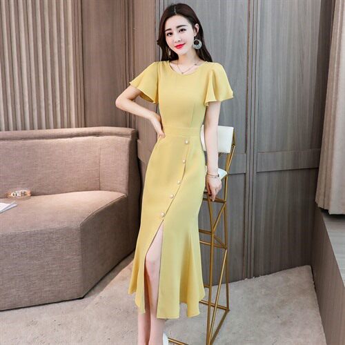 连衣裙圆领中腰套头2022年夏季长裙短袖时尚修身显瘦百搭潮流，女装连衣裙，时尚俏佳人