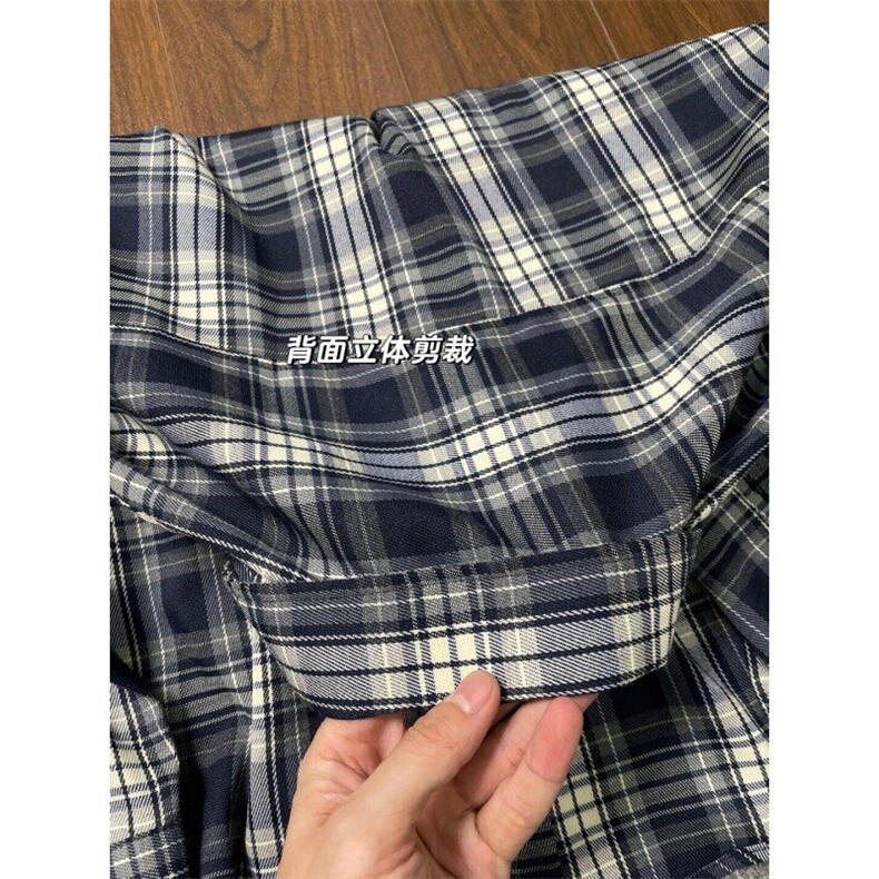 V3211HH-P38美式复古cleanfit藏青色格子衬衫男美式衬衣外套春季,男装衬衫,星座1007（原301D）