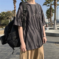 男士夏季潮韩版宽松圆领港风ins不规则条纹短袖t恤上衣T130-P20，男装T恤，星座512-2