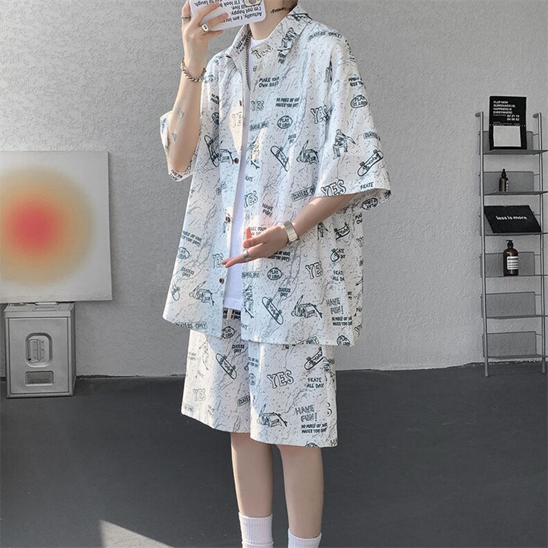 TZ1149-特48控88多色海滩冰丝凉感大码套装衬衫速干运动两件套,男装休闲套装,电商A059
