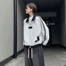 抖音得物品质秋冬美式高街重磅结构拼接织带翻领卫衣夹克外套W113，男装夹克，电商A486