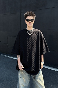 8XL-M 特大码短袖男夏季港风棋盘格子T恤冰丝半截五分袖DX323P35图片