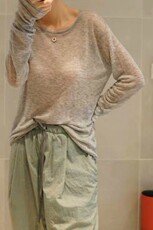 精纺超薄微透低圆领羊绒衫女宽松打底秋季针织羊毛衫套头纯色休闲，女装针织衫/毛衣，丽特绒