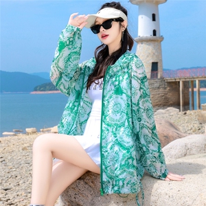 薄外套女中长款2025夏季新款时尚印花连帽户外遮阳棒球服长袖上衣图片