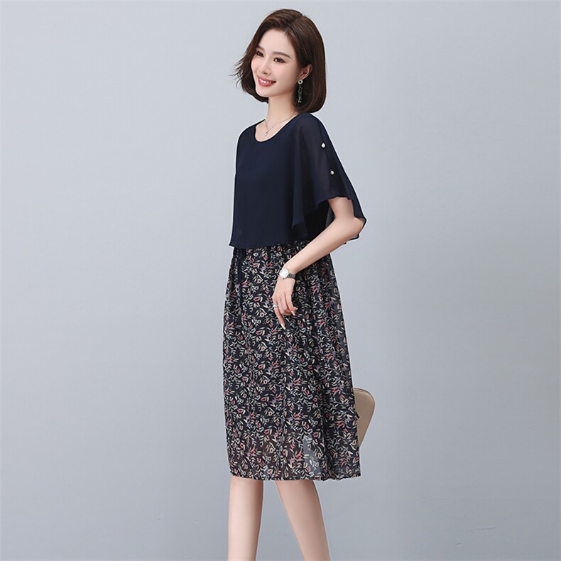 大码女装2025新款夏装碎花连衣裙雪纺显瘦胖妹妹中长款200斤裙子,女装连衣裙,忆绮罗