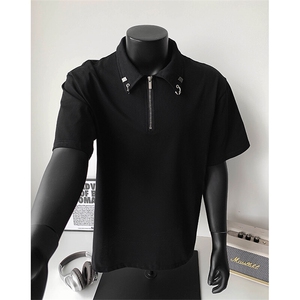 宽松短袖T恤港风华夫格金属扣polo衫半拉链男25XT77309特批32图片