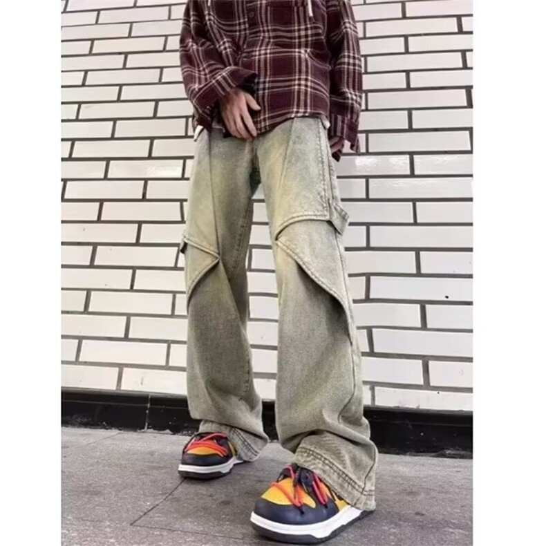 高街复古结构牛仔裤男宽松微喇叭阔腿拖地牛仔长裤子G022-P53,男装牛仔裤,星座1001-1