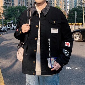 JK600J-P75-限价108羊羔毛牛仔外套男秋冬季加绒加厚大码潮牌棉衣图片