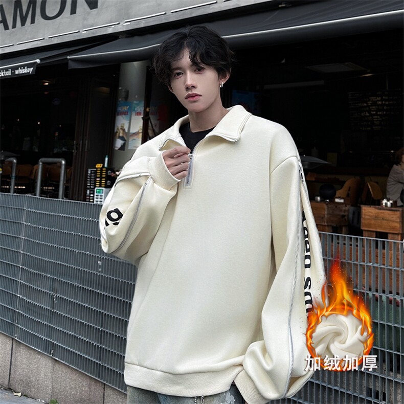 2024新款袖子双拉链可打开潮流潮流酷帅卫衣常规p75加绒p85，男装卫衣，电商B319